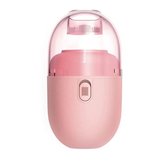 Pink Baseus portable mini vacuum cleaner for desks and gadgets, compact wireless design