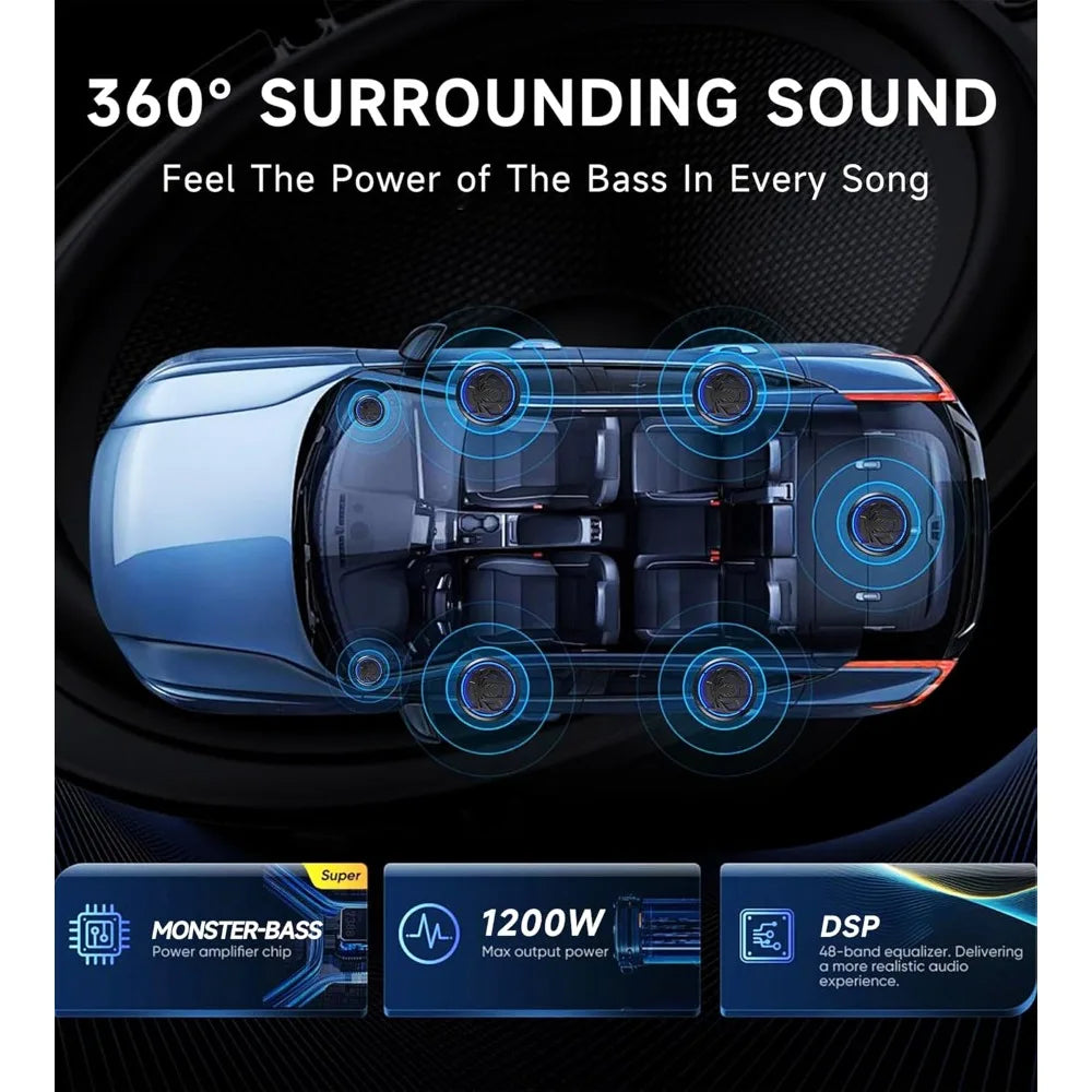 Car subwoofer with adjustable low pass, bass boost, and gain control knobs