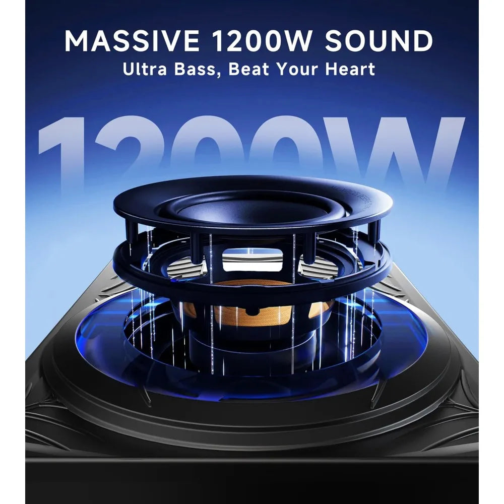 Compact 10-inch car subwoofer with powerful bass and ambient blue LED lighting