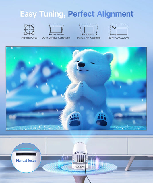 Compact 4K support projector with WiFi 6 and Bluetooth 5.4 connectivity