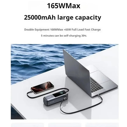 Anker Zolo 25000mAh Power Bank – 165W PD Fast Charging with Built-In Retractable Cables, Digital Display, Portable Charger for iPhone 16, MacBook, Laptops & More