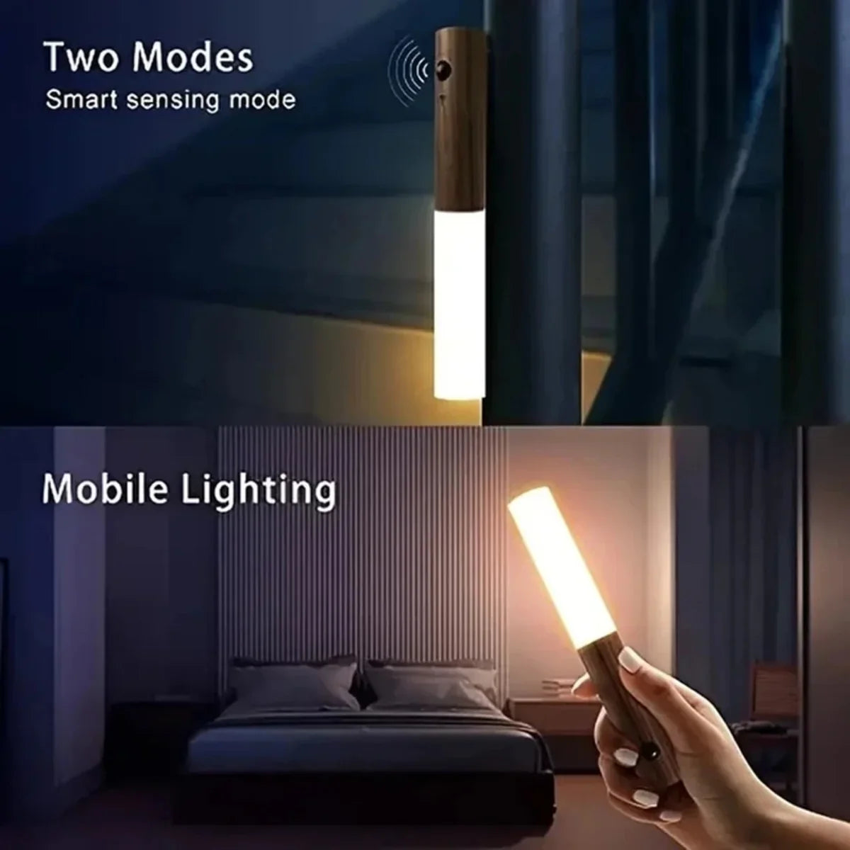 Smart sensing and mobile lighting device with two modes for bedroom use