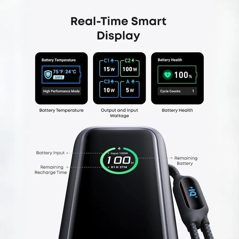 Anker Zolo 25000mAh Power Bank – 165W PD Fast Charging with Built-In Retractable Cables, Digital Display, Portable Charger for iPhone 16, MacBook, Laptops & More