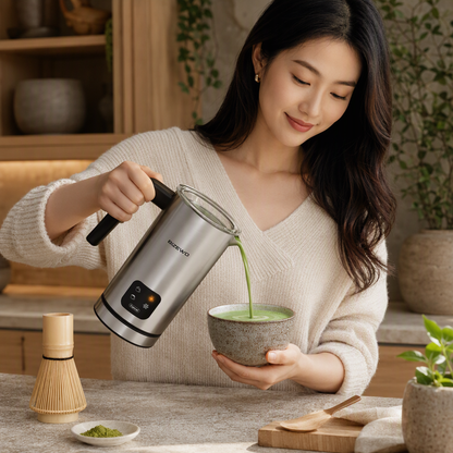 BIZEWO 4-in-1 Smart Touch Electric Milk Frother & Steamer – LED Temperature Display & Automatic Cold Foam Maker