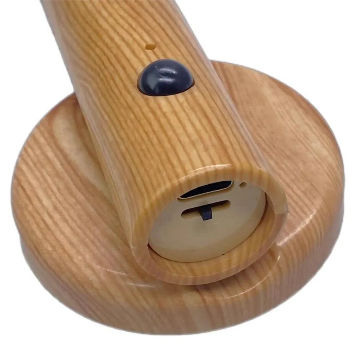 Wooden USB charging dock with sleek design and black button