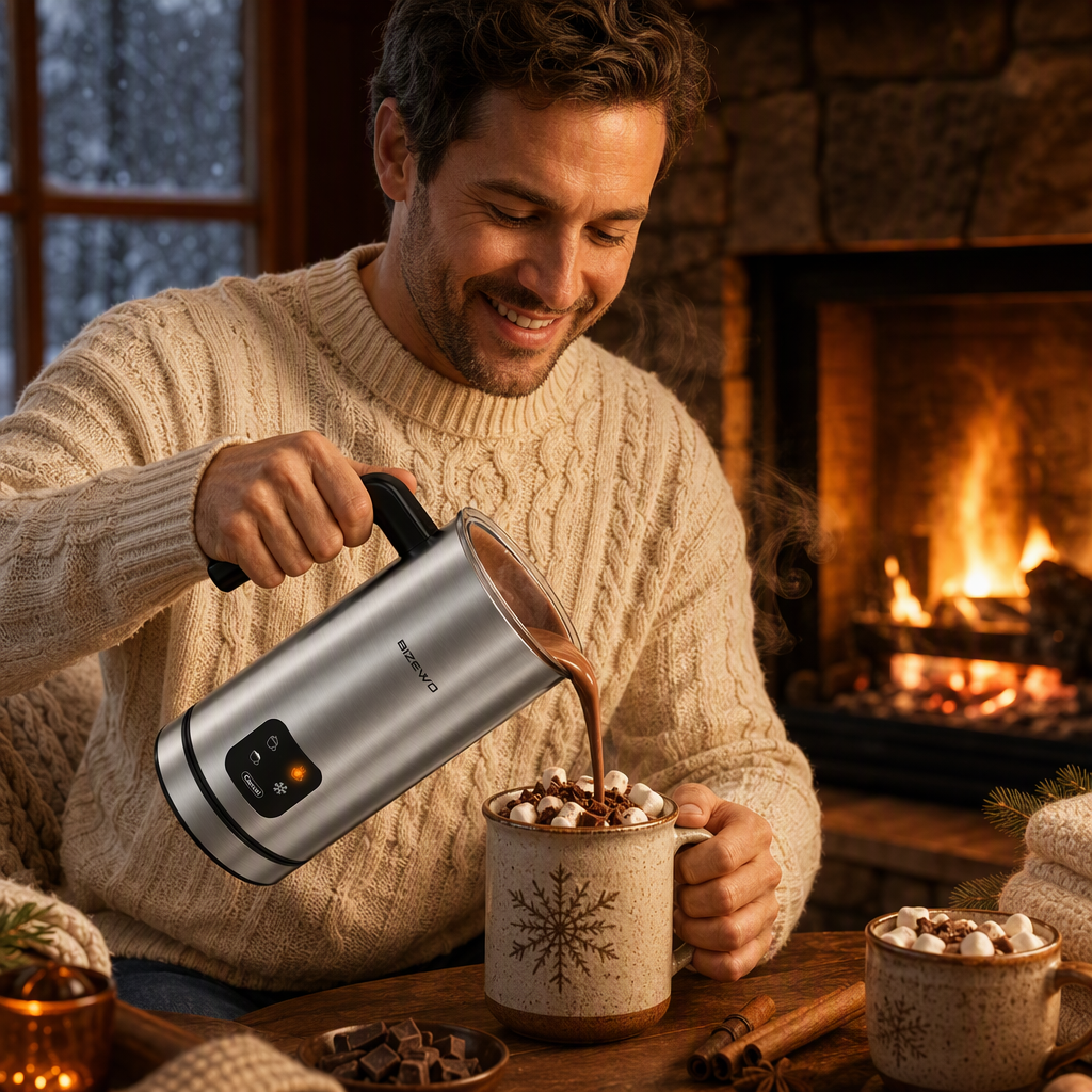 BIZEWO 4-in-1 Smart Touch Electric Milk Frother & Steamer – LED Temperature Display & Automatic Cold Foam Maker