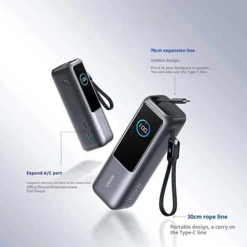 Anker Zolo 25000mAh Power Bank – 165W PD Fast Charging with Built-In Retractable Cables, Digital Display, Portable Charger for iPhone 16, MacBook, Laptops & More