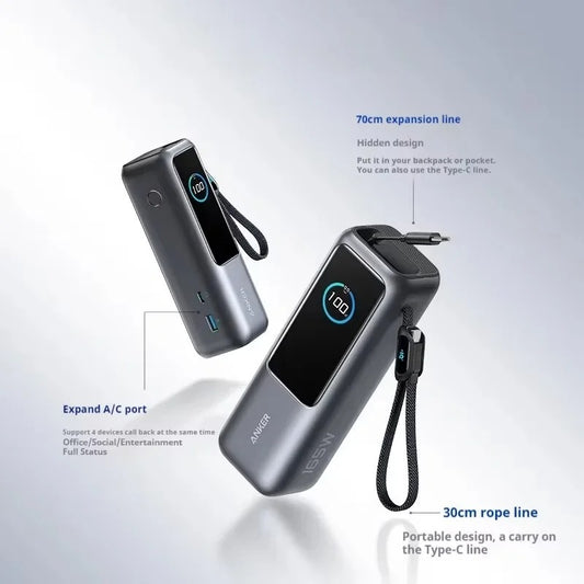 Anker Zolo 25000mAh Power Bank – 165W PD Fast Charging with Built-In Retractable Cables, Digital Display, Portable Charger for iPhone 16, MacBook, Laptops & More