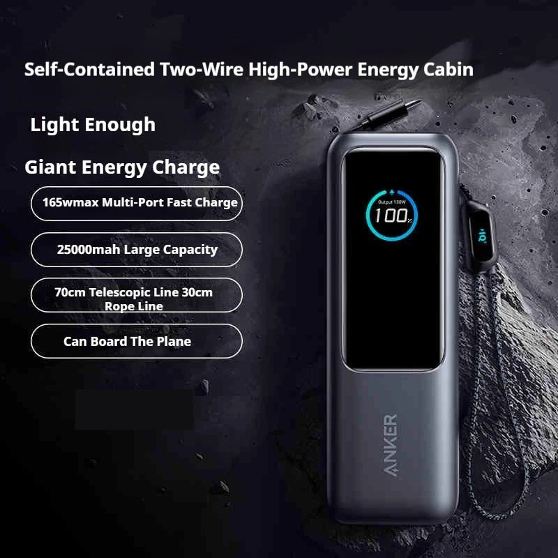 Anker Zolo 25000mAh Power Bank – 165W PD Fast Charging with Built-In Retractable Cables, Digital Display, Portable Charger for iPhone 16, MacBook, Laptops & More