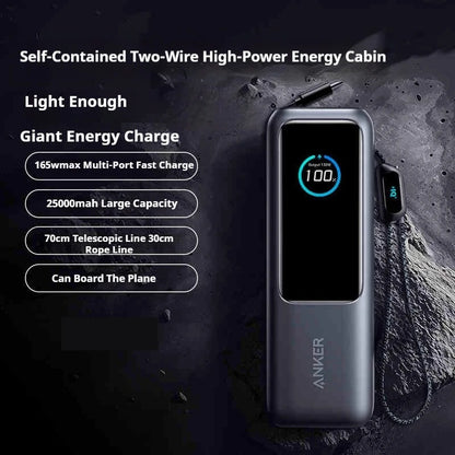 Anker Zolo 25000mAh Power Bank – 165W PD Fast Charging with Built-In Retractable Cables, Digital Display, Portable Charger for iPhone 16, MacBook, Laptops & More
