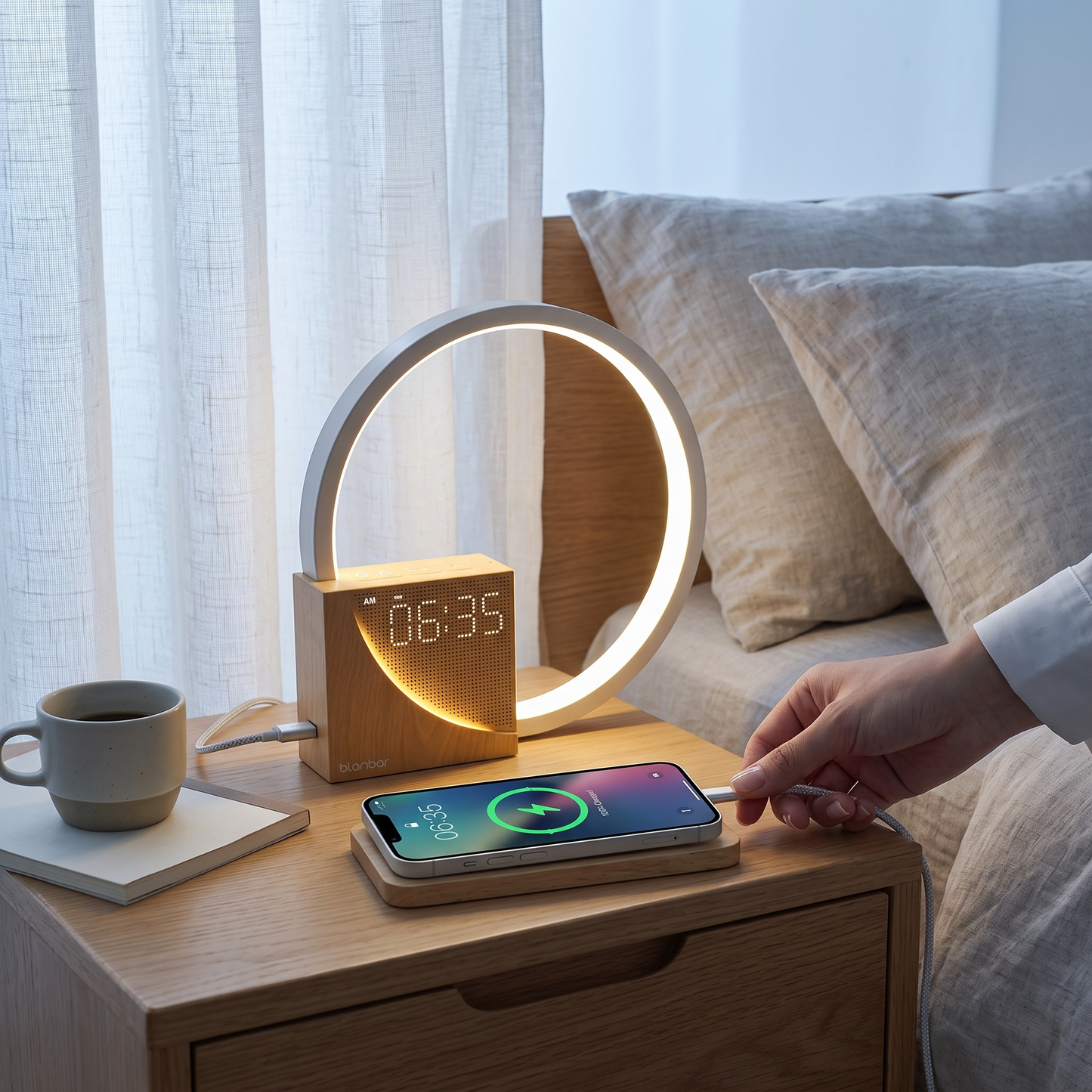 LumaHush Bedside Lamp Alarm Clock with 10 Nature Sounds