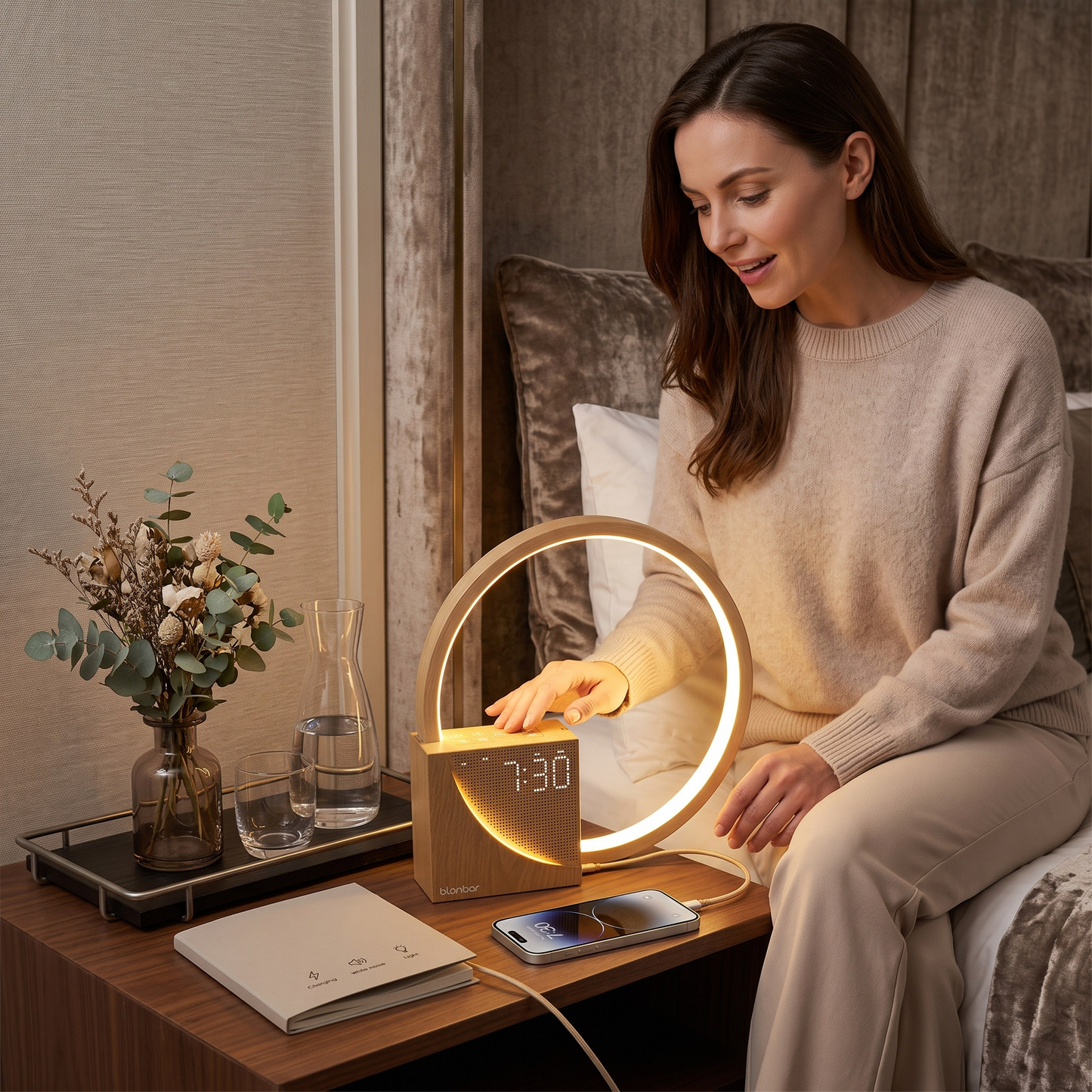LumaHush Bedside Lamp Alarm Clock with 10 Nature Sounds