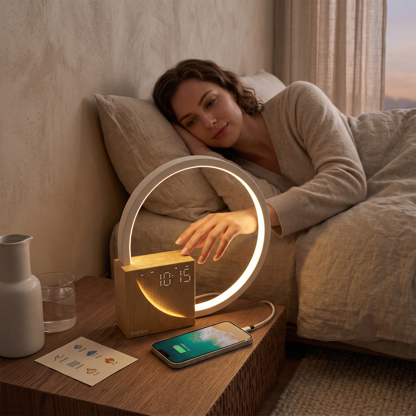 LumaHush Bedside Lamp Alarm Clock with 10 Nature Sounds