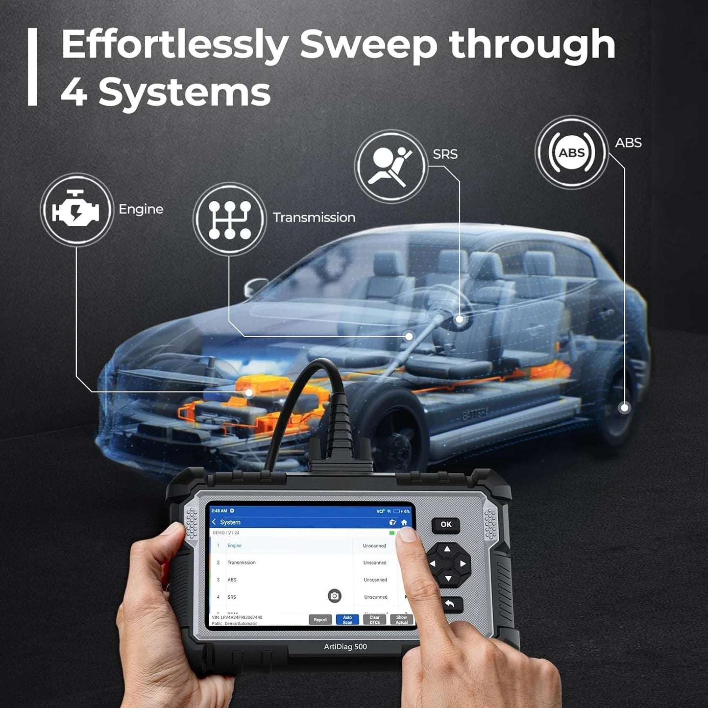 OBD2 scanner with oil reset, TPMS reset, SAS, and throttle adaptation