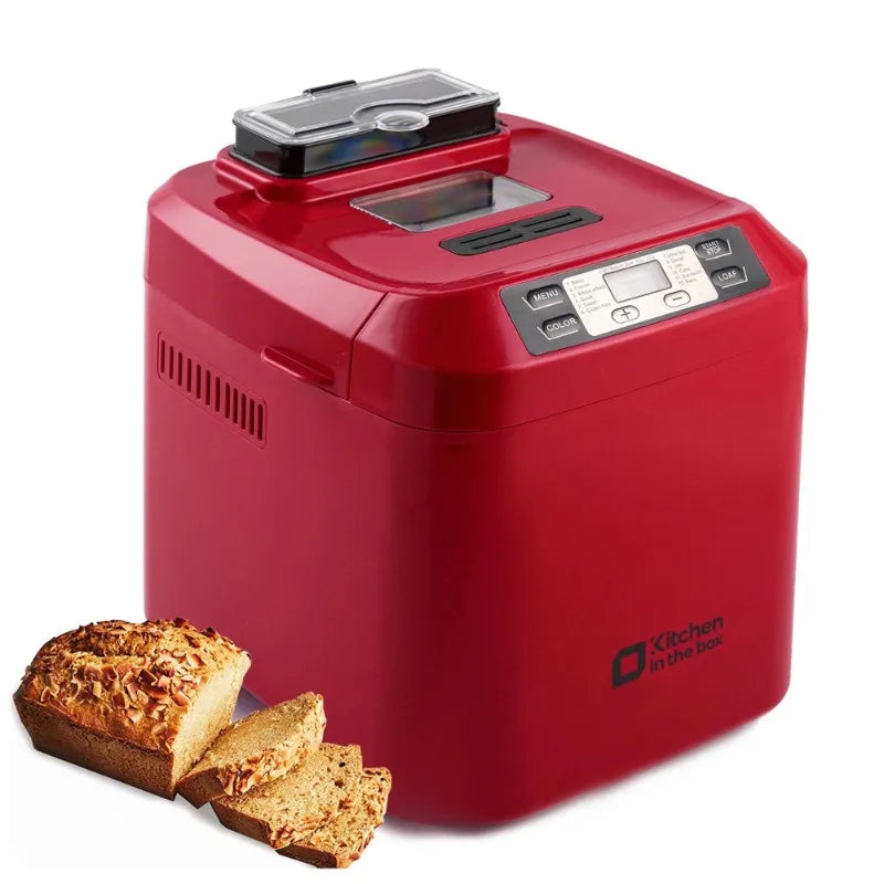 Kitchen in the Box 2lb Bread Maker with Auto Fruit Nut Dispenser, 12-in-1 Programmable Bread Machine, Gluten-Free Setting, 13H Delay Timer, Non-Stick Pan, Compact Design