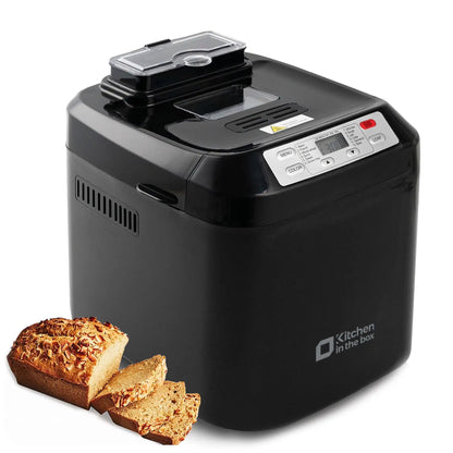 Kitchen in the Box 2lb Bread Maker with Auto Fruit Nut Dispenser, 12-in-1 Programmable Bread Machine, Gluten-Free Setting, 13H Delay Timer, Non-Stick Pan, Compact Design