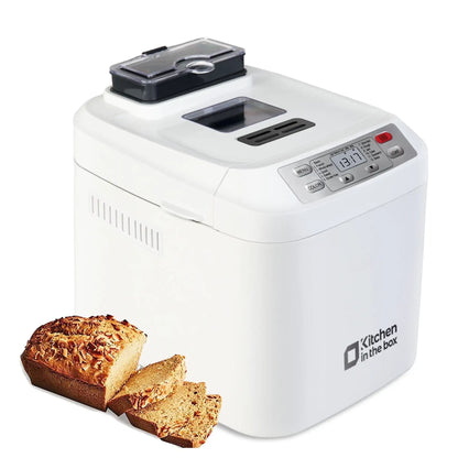 Kitchen in the Box 2lb Bread Maker with Auto Fruit Nut Dispenser, 12-in-1 Programmable Bread Machine, Gluten-Free Setting, 13H Delay Timer, Non-Stick Pan, Compact Design
