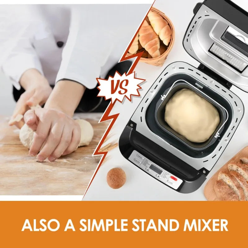 Kitchen in the Box 2lb Bread Maker with Auto Fruit Nut Dispenser, 12-in-1 Programmable Bread Machine, Gluten-Free Setting, 13H Delay Timer, Non-Stick Pan, Compact Design