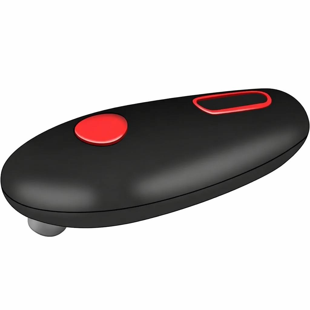 Sleek black wireless tracking device with a red button and status indicator light