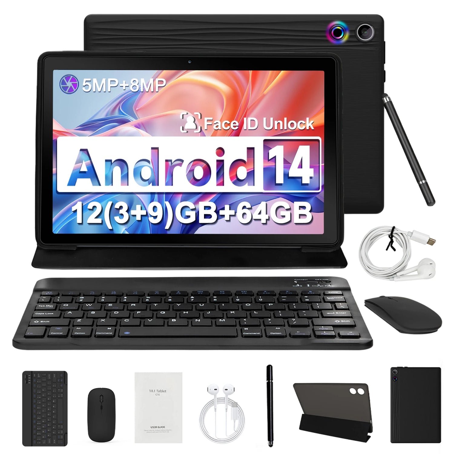 Android 14 A523 10-inch tablet with detachable keyboard, mouse, and stylus for work and entertainment