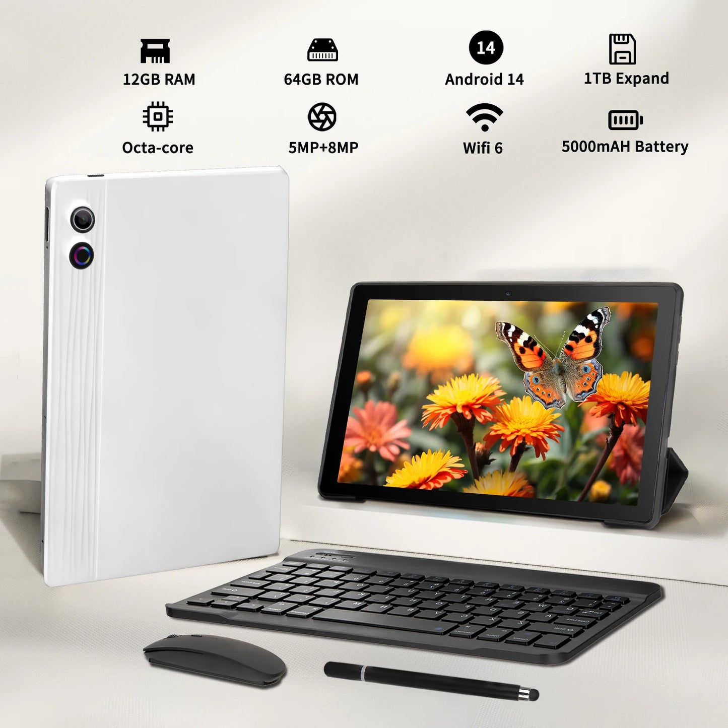 A523 Android 14 tablet supporting WiFi 6 and Bluetooth 5.0 for fast, stable, low-latency connections