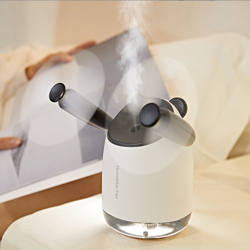 USB dual-head misting desk fan in Black showing dual airflow and mist function