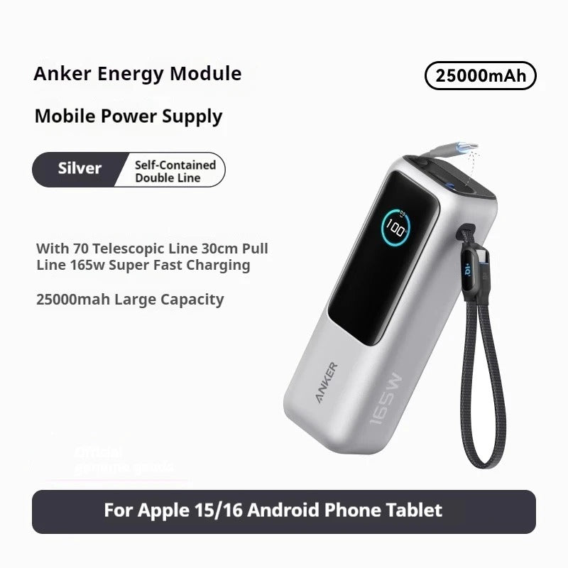 Anker Zolo 25000mAh Power Bank – 165W PD Fast Charging with Built-In Retractable Cables, Digital Display, Portable Charger for iPhone 16, MacBook, Laptops & More
