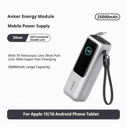 Anker Zolo 25000mAh Power Bank – 165W PD Fast Charging with Built-In Retractable Cables, Digital Display, Portable Charger for iPhone 16, MacBook, Laptops & More