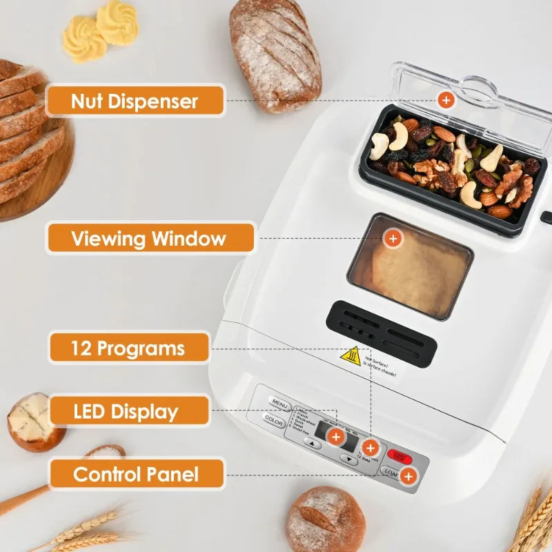 Kitchen in the Box bread machine with intelligent fruit and nut dispenser for easy baking