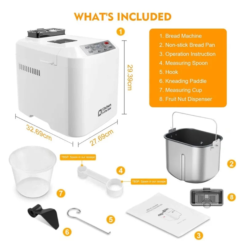 Close-up of Kitchen in the Box bread maker LCD digital panel with 12 automatic programs