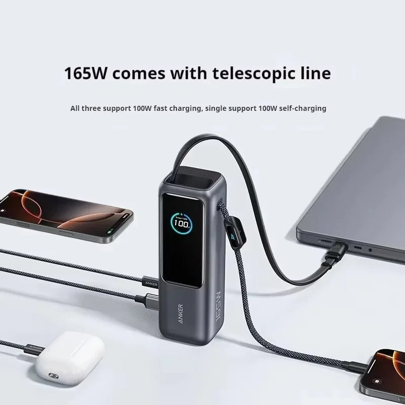 Anker Zolo 25000mAh Power Bank – 165W PD Fast Charging with Built-In Retractable Cables, Digital Display, Portable Charger for iPhone 16, MacBook, Laptops & More