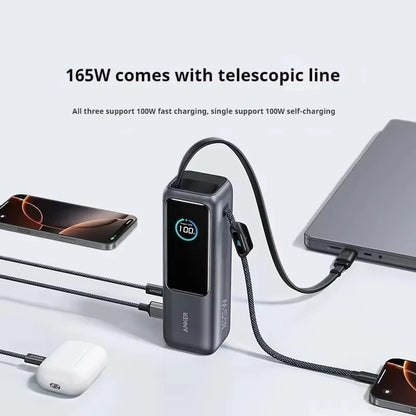Anker Zolo 25000mAh Power Bank – 165W PD Fast Charging with Built-In Retractable Cables, Digital Display, Portable Charger for iPhone 16, MacBook, Laptops & More