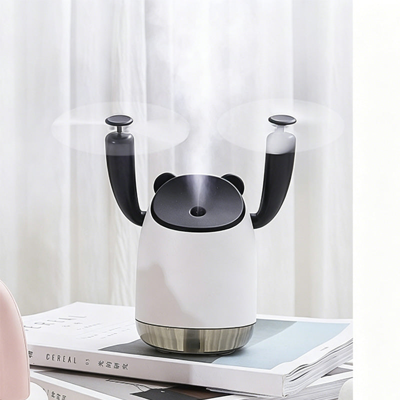 USB dual-head misting desk fan in Black, front view
