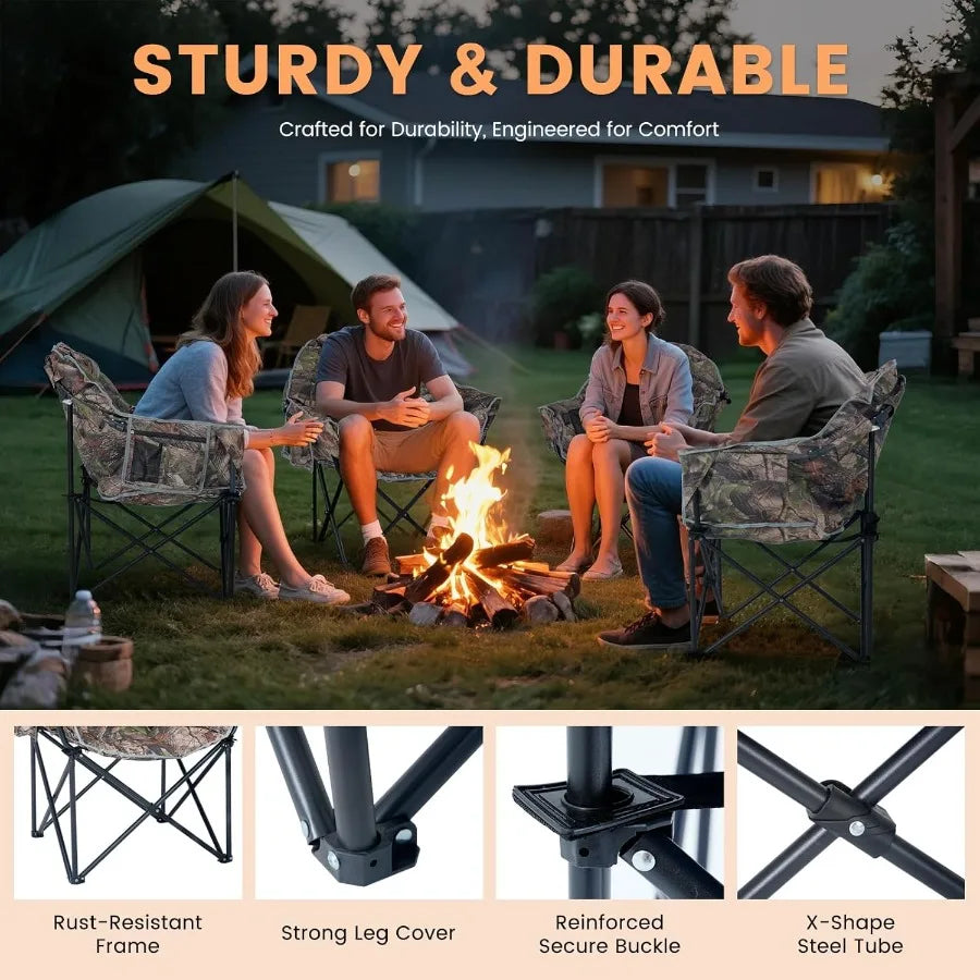 Durable waterproof heated camping chair with insulated fabric to retain heat and resist moisture outdoors.