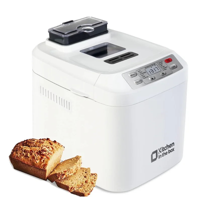 Kitchen in the Box 2lb Bread Maker with auto fruit and nut dispenser and compact design.